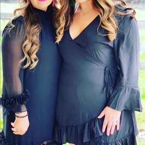 Plunge neck black party dress